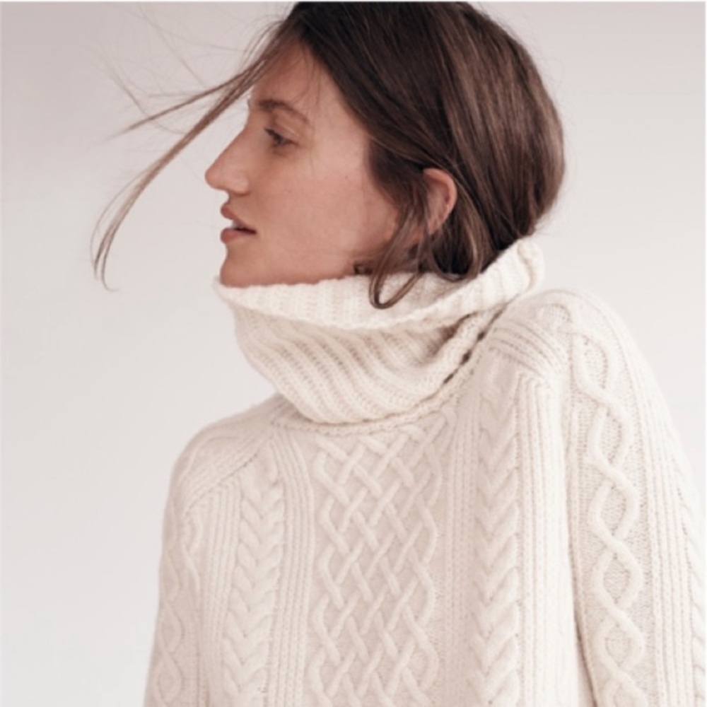 Madewell Cream Cable-Knit Turtleneck Sweater
